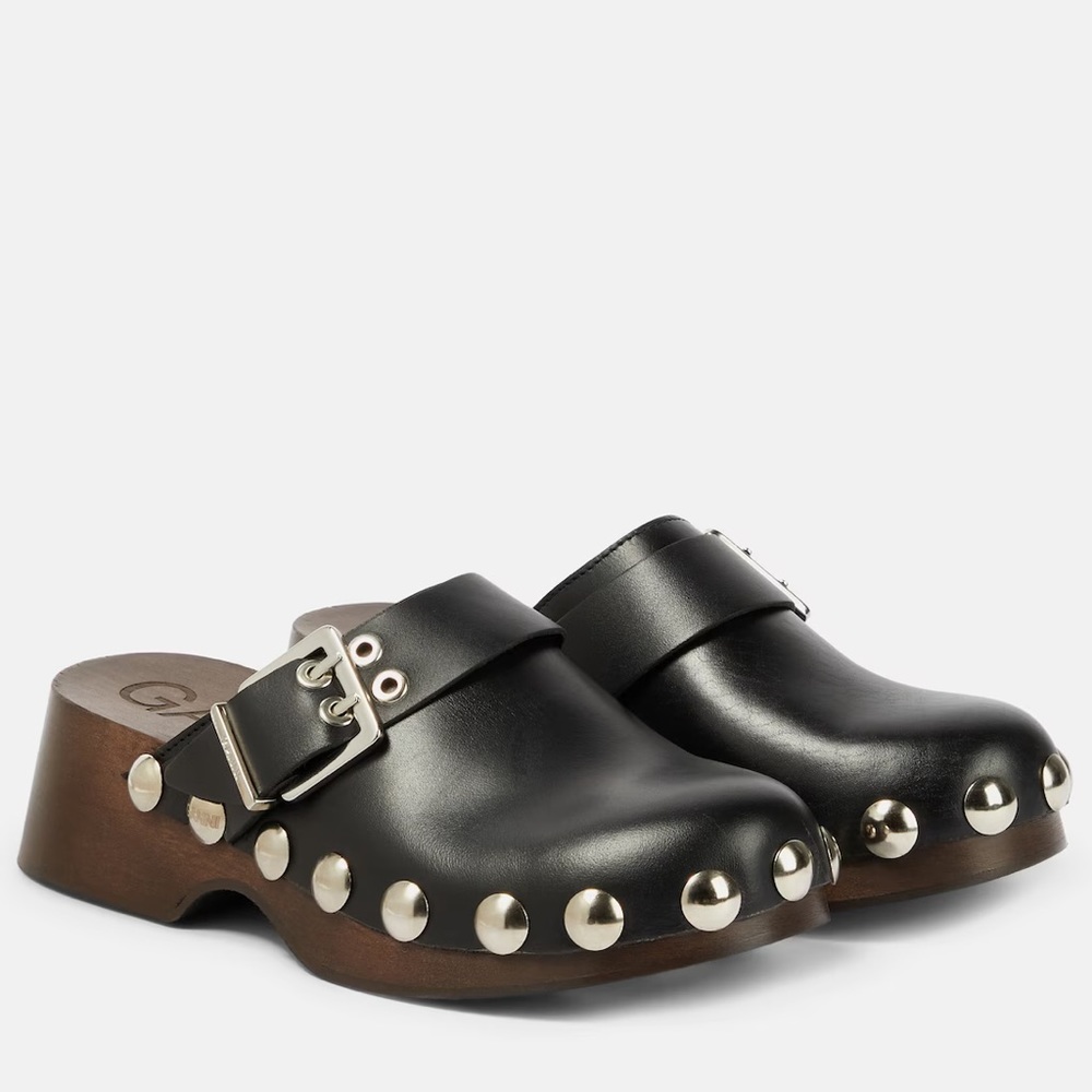 *SOLD*_Studded Leather Wooden Clogs - Ganni